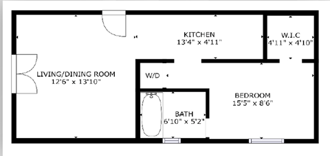 1 bed 1 bath floor plan at The Eastern Apartments, Dallas